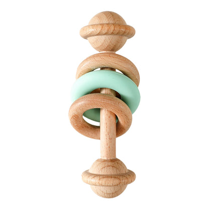 Hochet en bois de hêtre et silicone – Anneau de dentition bébé, jouet Montessori sensoriel - Nid’Éveil