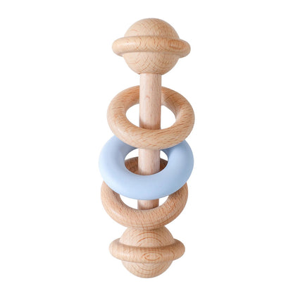Hochet en bois de hêtre et silicone – Anneau de dentition bébé, jouet Montessori sensoriel - Nid’Éveil