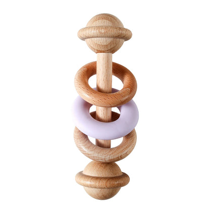 Hochet en bois de hêtre et silicone – Anneau de dentition bébé, jouet Montessori sensoriel - Nid’Éveil