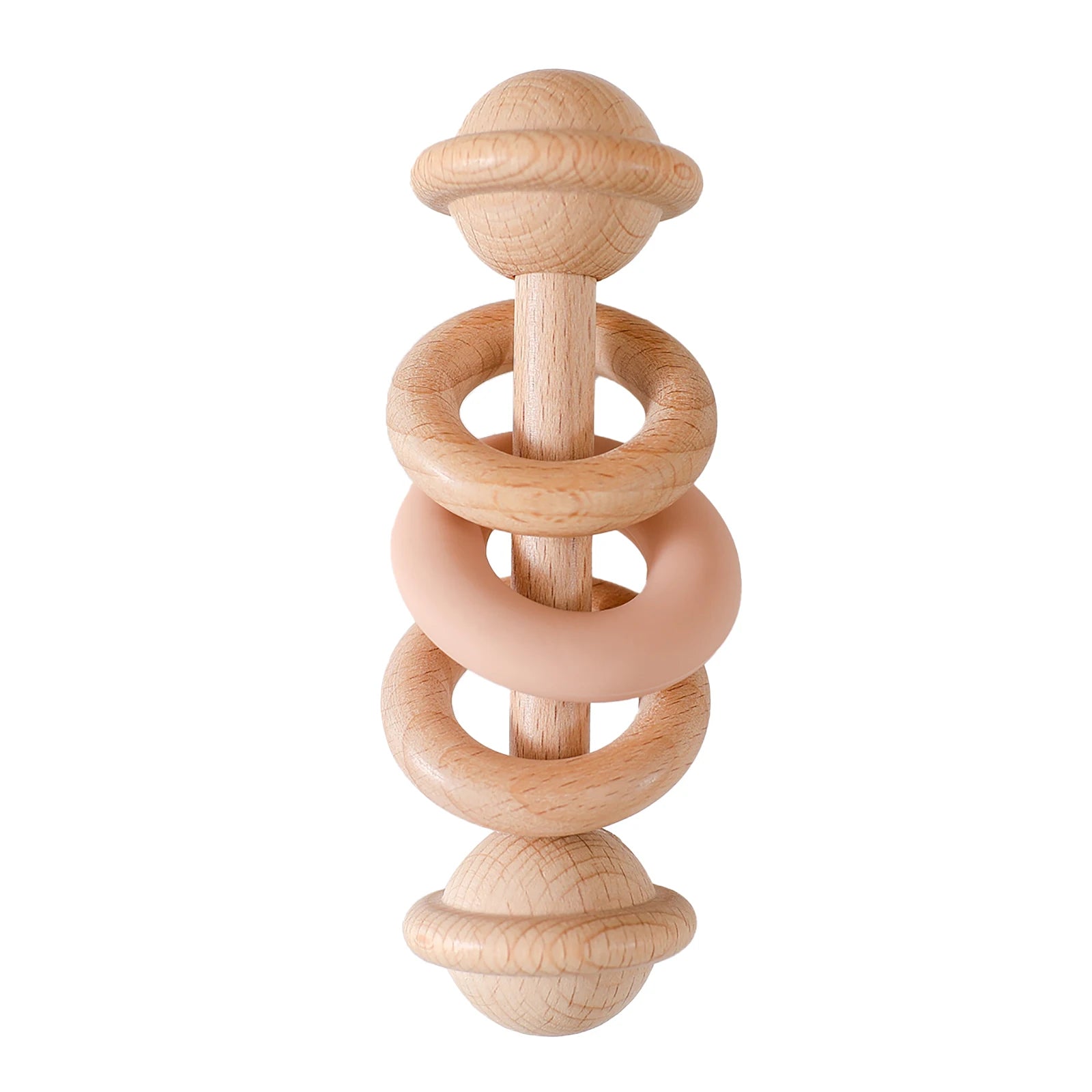 Hochet en bois de hêtre et silicone – Anneau de dentition bébé, jouet Montessori sensoriel - Nid’Éveil
