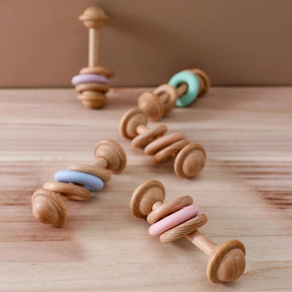 Hochet en bois de hêtre et silicone – Anneau de dentition bébé, jouet Montessori sensoriel - Nid’Éveil