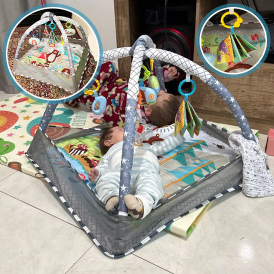 Tapis d’éveil évolutif avec arches et jouets suspendus – Aire de jeu bébé sans balles - Nid’Éveil
