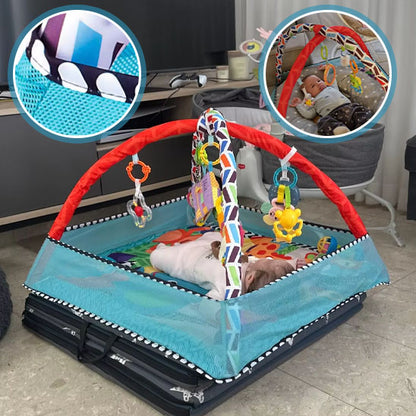 Tapis d’éveil évolutif avec arches et jouets suspendus – Aire de jeu bébé sans balles - Nid’Éveil