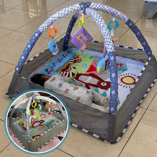 Tapis d’éveil évolutif avec arches et jouets suspendus – Aire de jeu bébé sans balles - Nid’Éveil