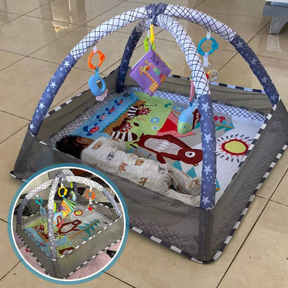 Tapis d’éveil évolutif avec arches et jouets suspendus – Aire de jeu bébé sans balles - Nid’Éveil