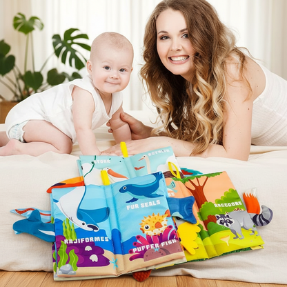 Livre tissu bébé animaux marins - détail pieuvre avec tentacules colorés