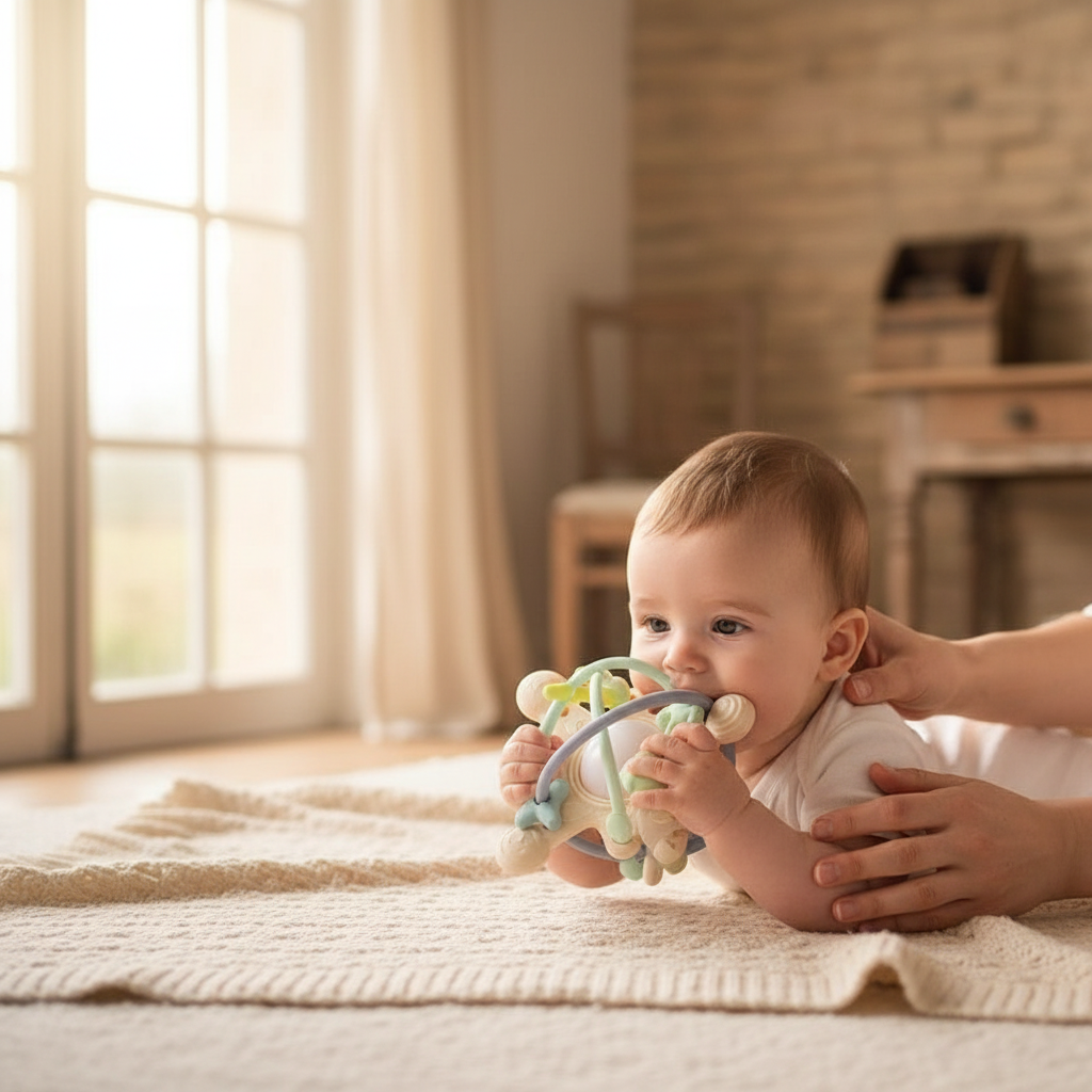 Jouet d'éveil Montessori pour bébé - Hochet anneau de dentition sans BPA