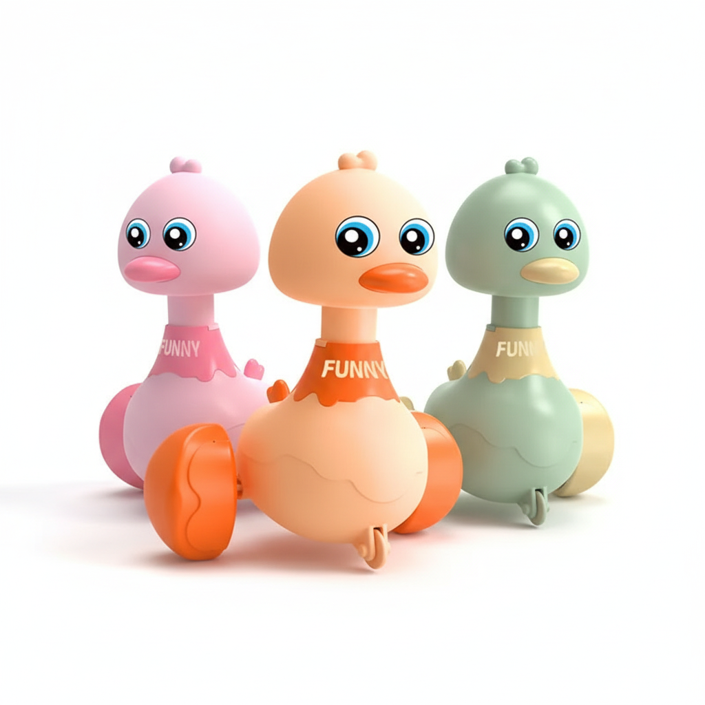 Pack trio canards à roulettes rose jaune vert - Lot 3 jouets d'éveil bébé
