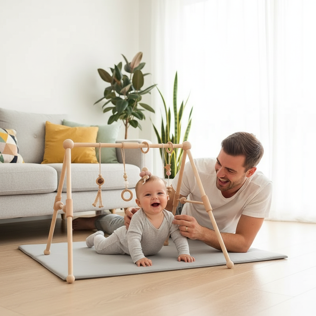 Arche d’Éveil en Bois Naturel – Jouet Montessori pour Bébé