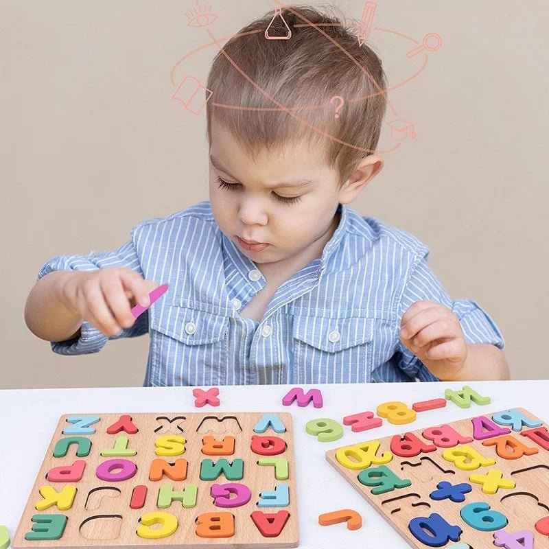 Puzzle éducatif en bois Alphabet et Chiffres – Apprentissage ludique et coloré pour enfants - Nid’Éveil