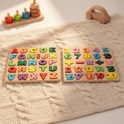 Puzzle éducatif en bois Alphabet et Chiffres – Apprentissage ludique et coloré pour enfants - Nid’Éveil