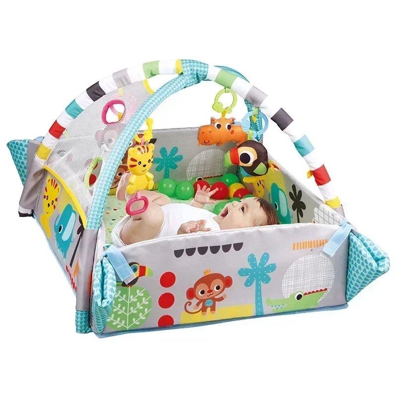 Tapis d’éveil bébé avec arche et jouets suspendus – Aire de jeu sensorielle colorée - Nid’Éveil