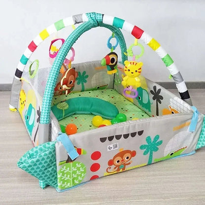 Tapis d’éveil bébé avec arche et jouets suspendus – Aire de jeu sensorielle colorée - Nid’Éveil