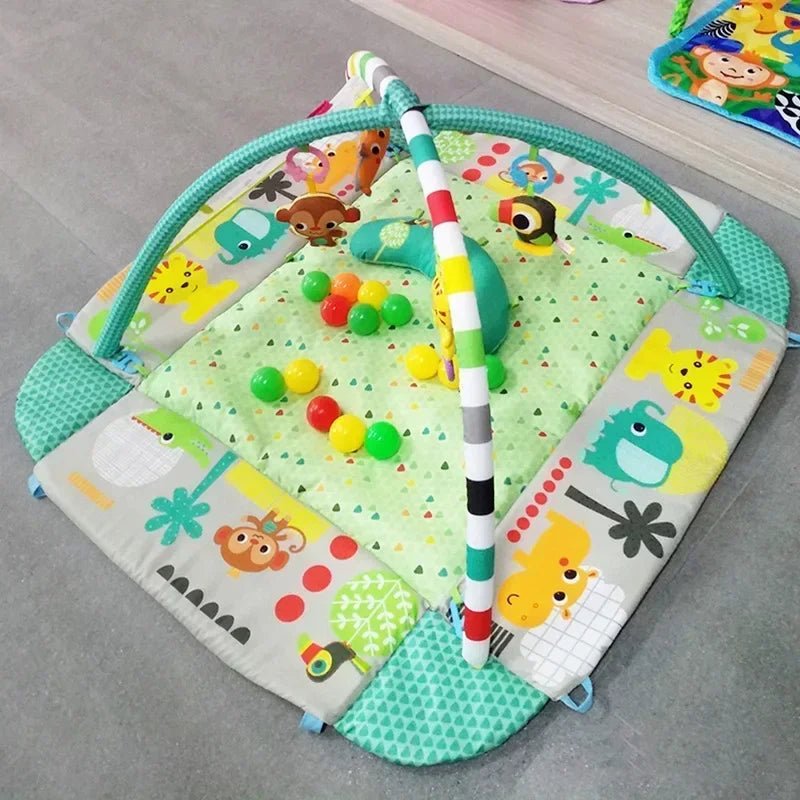 Tapis d’éveil bébé avec arche et jouets suspendus – Aire de jeu sensorielle colorée - Nid’Éveil