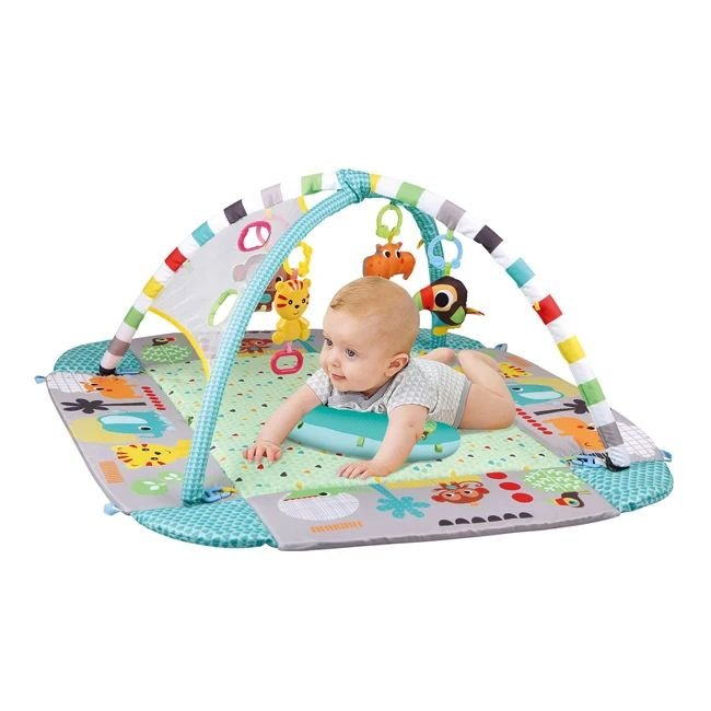 Tapis d’éveil bébé avec arche et jouets suspendus – Aire de jeu sensorielle colorée - Nid’Éveil