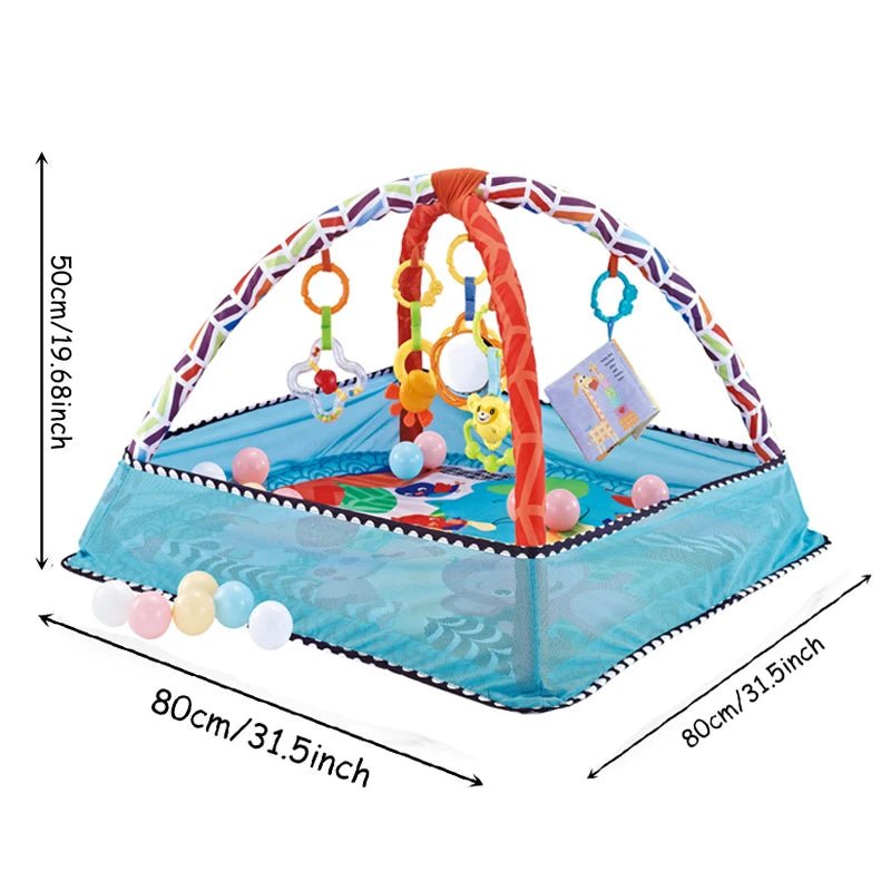 Tapis d’éveil évolutif avec arches et jouets suspendus – Aire de jeu bébé sans balles - Nid’Éveil