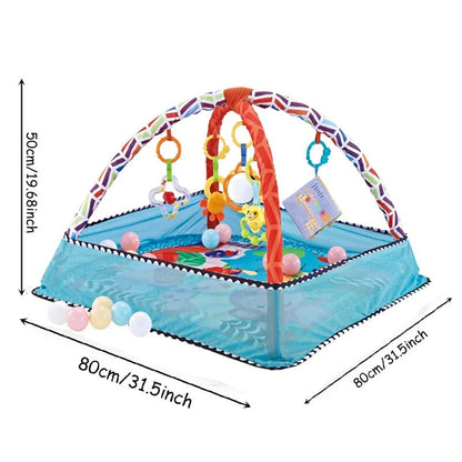 Tapis d’éveil évolutif avec arches et jouets suspendus – Aire de jeu bébé sans balles - Nid’Éveil