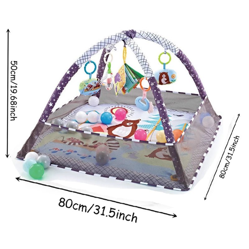 Tapis d’éveil évolutif avec arches et jouets suspendus – Aire de jeu bébé sans balles - Nid’Éveil