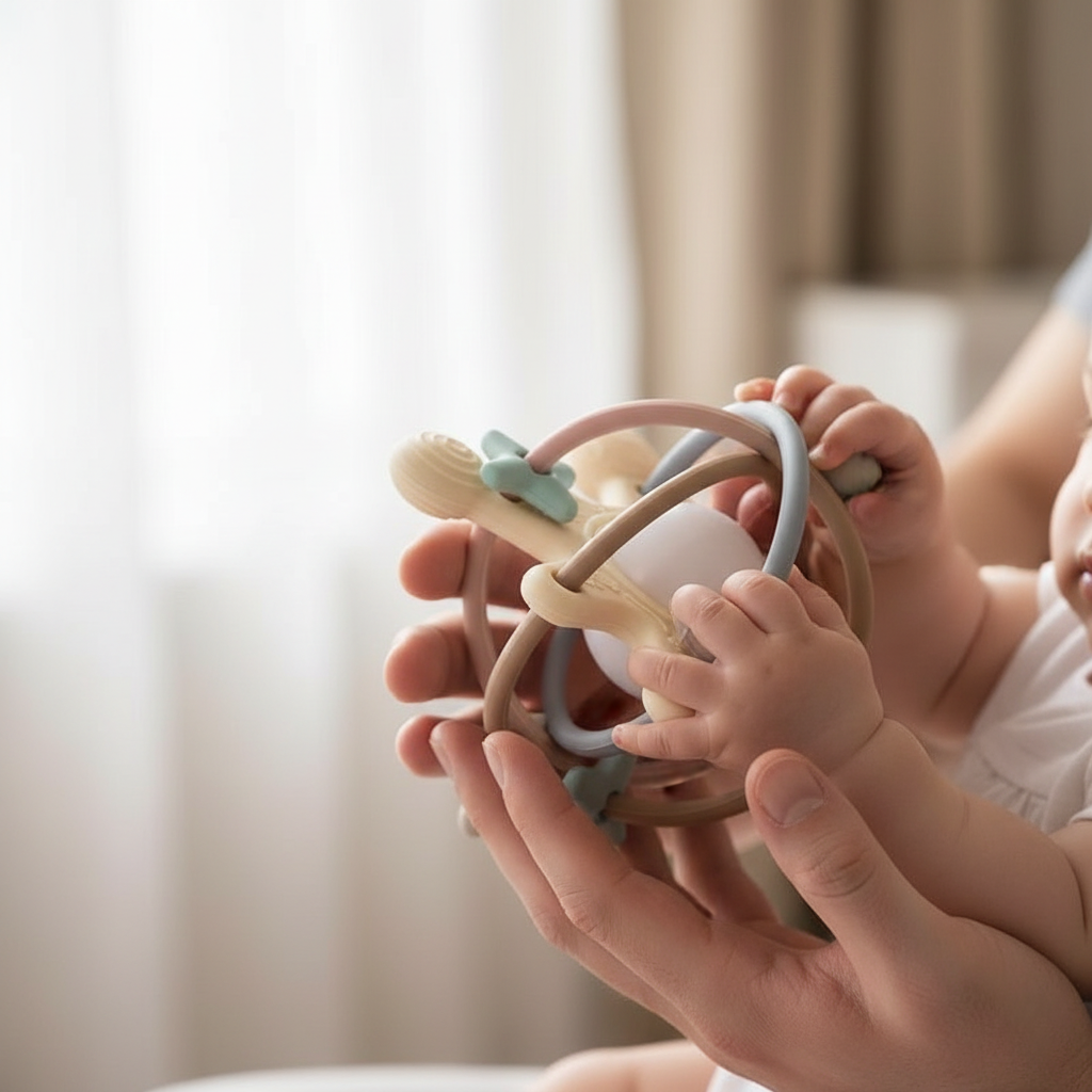 Jouet d'éveil Montessori pour bébé - Hochet anneau de dentition sans BPA