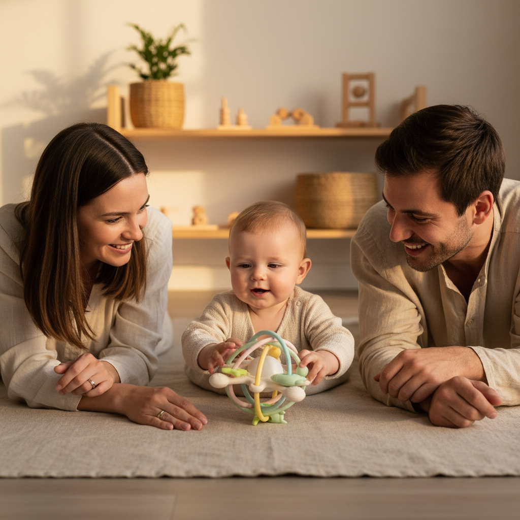 Jouet d'éveil Montessori pour bébé - Hochet anneau de dentition sans BPA